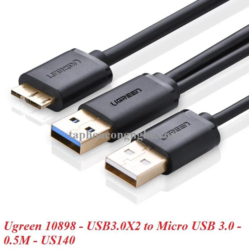 Ugreen 10898 0.5M màu Đen Cáp USB 3.0 sang MICRO USB 3.0 cho ổ cứng hỗ trợ nguồn US140 30010898